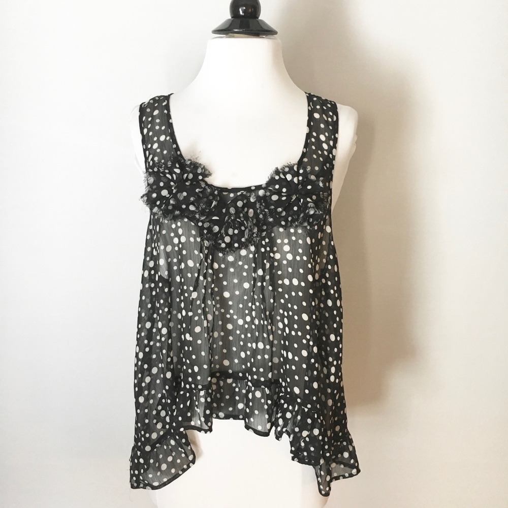 LIVING DOLL Pok-a-Dot Sheer Top Size L